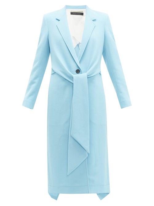 Matchesfashion.com Roland Mouret - Hollywell Tie Front Wool Crepe Coat - Womens - Light Blue