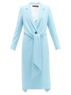 Matchesfashion.com Roland Mouret - Hollywell Tie Front Wool Crepe Coat - Womens - Light Blue
