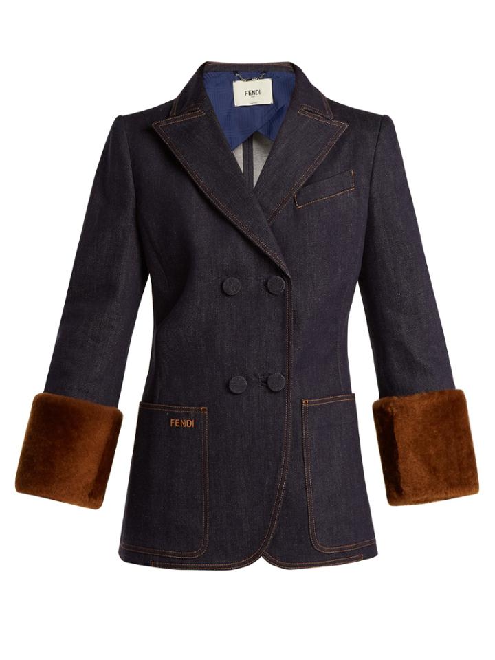 Fendi Heart Shearling-trimmed Denim Jacket