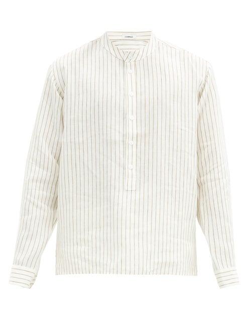 Matchesfashion.com Commas - Striped Stand-collar Linen Shirt - Mens - Cream Multi