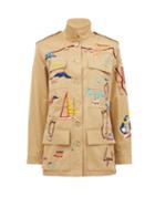 Matchesfashion.com Kilometre Paris - Mediterranean Tour Map-embroidered Cotton Jacket - Womens - Light Brown