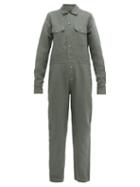 Matchesfashion.com White Story - Grace Button Down Linen Jumpsuit - Womens - Dark Green