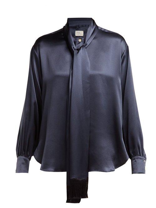 Matchesfashion.com Hillier Bartley - Tie Neck Silk Satin Blouse - Womens - Navy