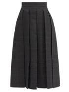 Matchesfashion.com Fendi - Pleated Checked-jacquard Wool Midi Skirt - Womens - Grey Print