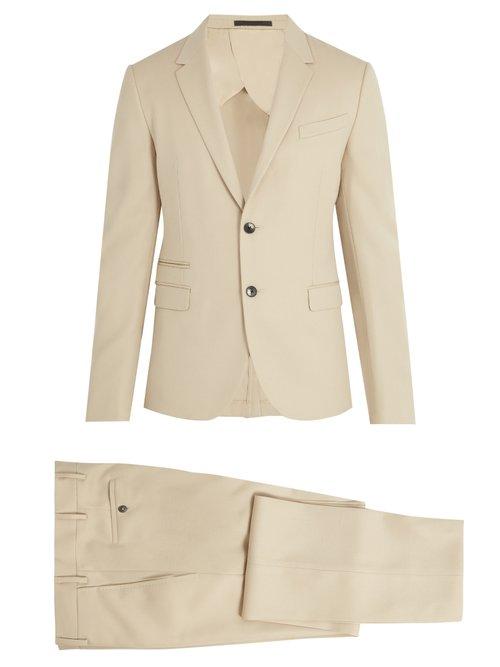 Matchesfashion.com Valentino - Notch Lapel Wool Suit - Mens - Beige