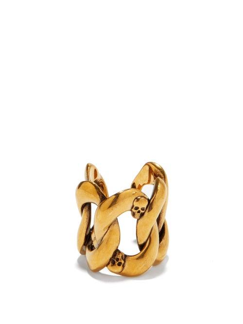 Matchesfashion.com Alexander Mcqueen - Skull-debossed Chain Ring - Womens - Gold
