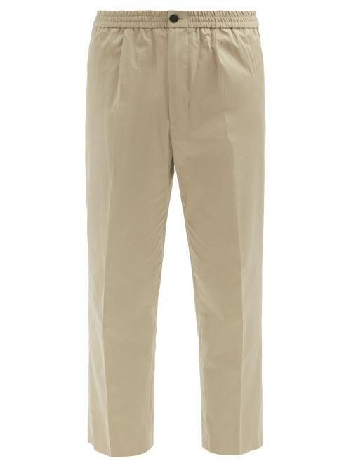 Mens Rtw Ami - Elasticated-waist Cropped Cotton-twill Trousers - Mens - Beige
