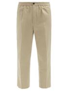 Mens Rtw Ami - Elasticated-waist Cropped Cotton-twill Trousers - Mens - Beige