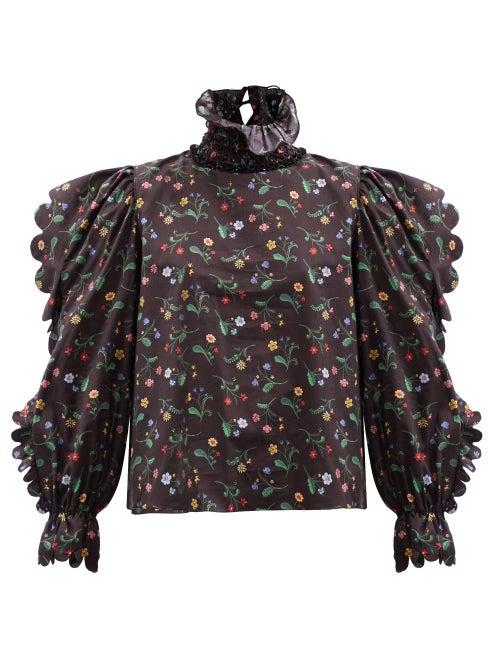 Horror Vacui - Ruby Swedish Meadow-print Cotton Blouse - Womens - Black Multi