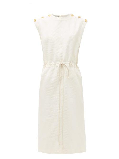 Matchesfashion.com Gucci - Gg-stripe Drawstring Wool-blend Midi Dress - Womens - Ivory