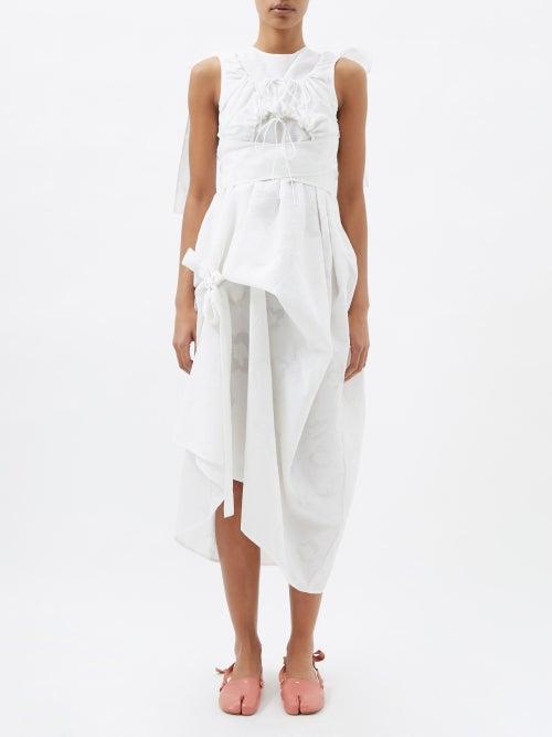 Cecilie Bahnsen - Fanita Asymmetric Fil Coup Midi Dress - Womens - White