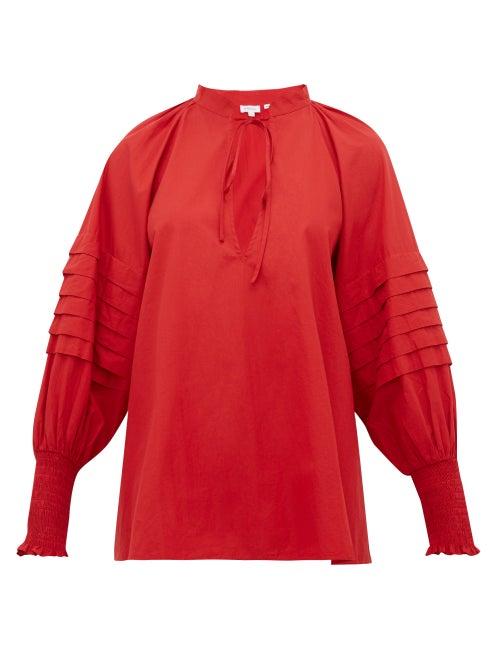 Matchesfashion.com Rhode - Sage Balloon Sleeve Cotton Blouse - Womens - Burgundy