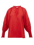 Matchesfashion.com Rhode - Sage Balloon Sleeve Cotton Blouse - Womens - Burgundy