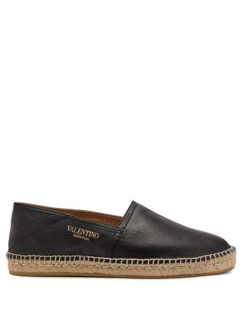 Matchesfashion.com Valentino - Collapsible Heel Leather Espadrilles - Mens - Black Multi