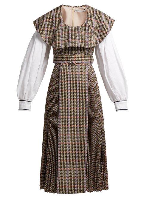 Matchesfashion.com Emilia Wickstead - Kevin Pleated Houndstooth Crepe Lined Dress - Womens - Brown Multi