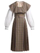 Matchesfashion.com Emilia Wickstead - Kevin Pleated Houndstooth Crepe Lined Dress - Womens - Brown Multi