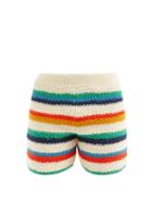 Matchesfashion.com The Elder Statesman - Striped Organic-cotton Knitted Shorts - Mens - White Multi