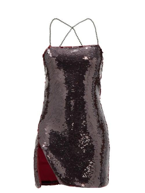 The Attico - Fujiko Chain-strap Sequinned Mini Dress - Womens - Dark Red