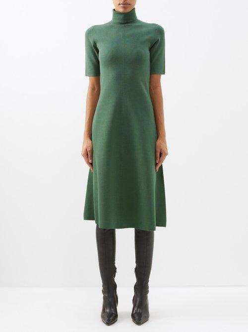 Joseph - High-neck Silk-blend Midi Dress - Womens - Dark Green