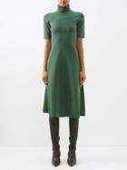 Joseph - High-neck Silk-blend Midi Dress - Womens - Dark Green