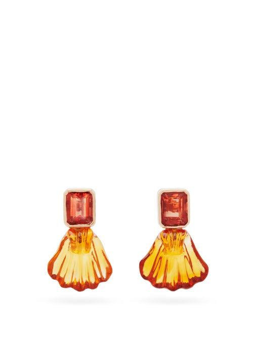 Matchesfashion.com Dezso - Tourmaline Shell & 18kt Gold Earrings - Womens - Orange