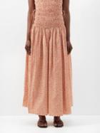 Matteau - Shirred Floral-print Organic Cotton-poplin Skirt - Womens - Orange Print