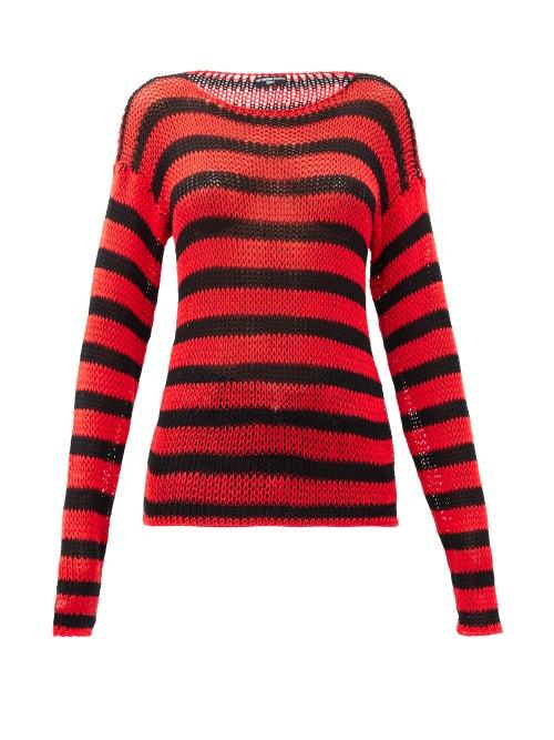 Matchesfashion.com Raf Simons - Ss97 Striped Open-knit Cotton Sweater - Womens - Black Red