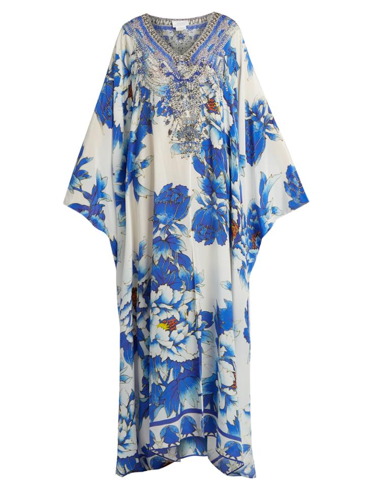 Camilla Ring Of Roses-print Silk Kaftan