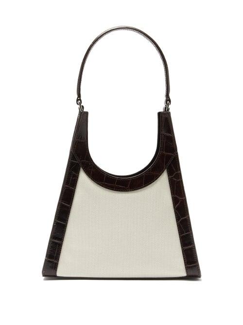 Matchesfashion.com Staud - Rey Crocodile-effect Leather And Canvas Handbag - Womens - Brown Multi