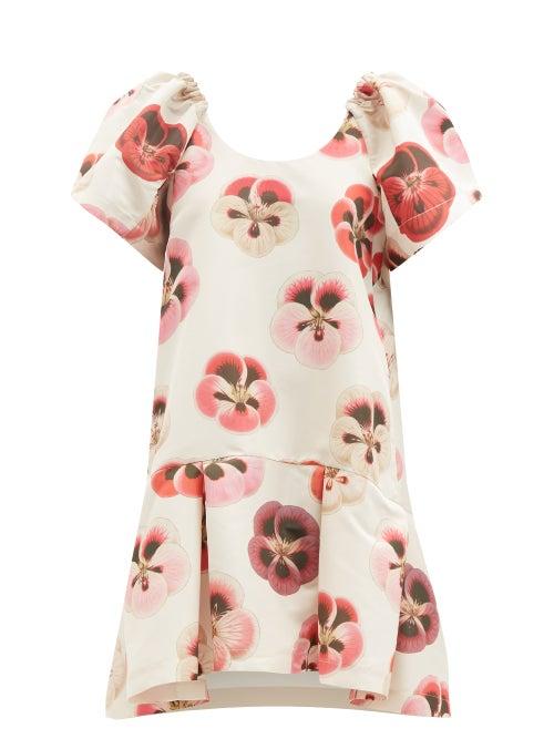 La Doublej - Boom Pansy-print Dress - Womens - Cream Multi