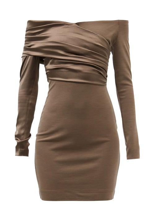Fendi - Off-the-shoulder Satin And Wool-blend Jersey Dress - Womens - Green