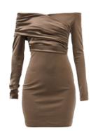 Fendi - Off-the-shoulder Satin And Wool-blend Jersey Dress - Womens - Green