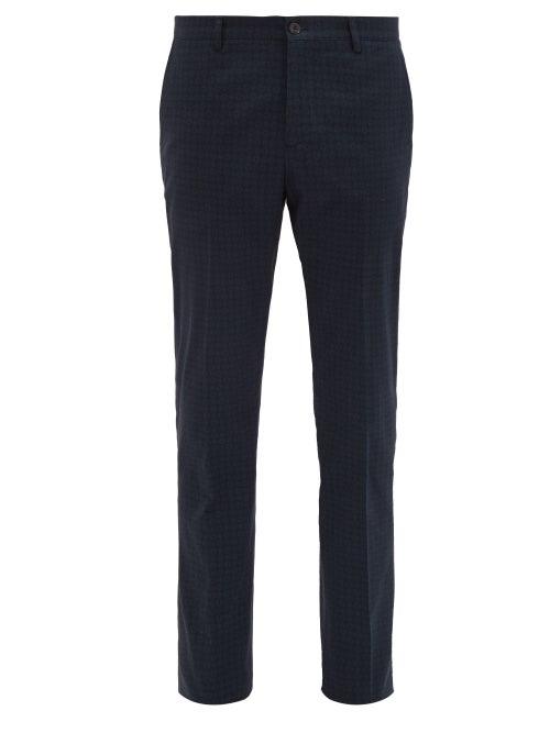 Matchesfashion.com Etro - Mosaic Print Cotton Blend Slim Leg Trousers - Mens - Blue