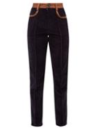 Matchesfashion.com Wales Bonner - Leather Trimmed Corduroy Slim Leg Trousers - Womens - Navy