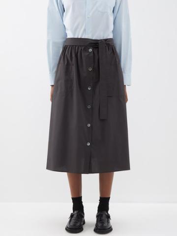 A.p.c. - Violeta Belted Buttoned Cotton Midi Skirt - Womens - Dark Grey