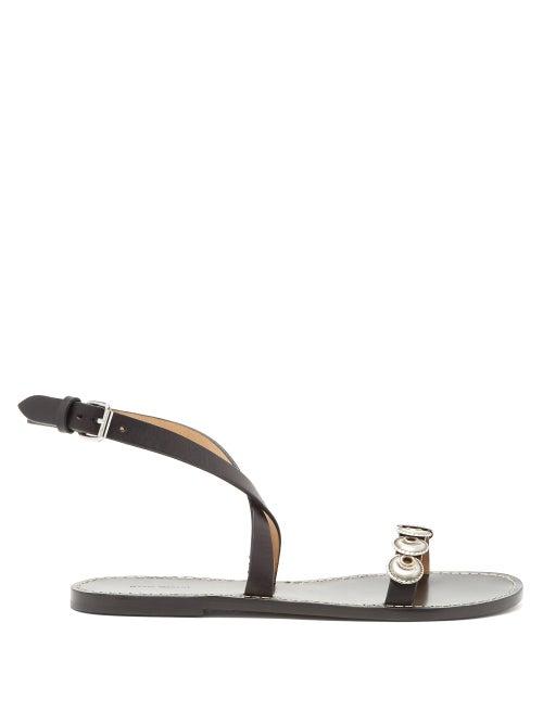 Matchesfashion.com Isabel Marant - Eldory Embossed-disc Flat Leather Sandals - Womens - Black Silver