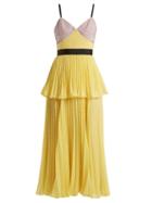 Matchesfashion.com Self-portrait - Contrast Panel Pleated Dress - Womens - Yellow
