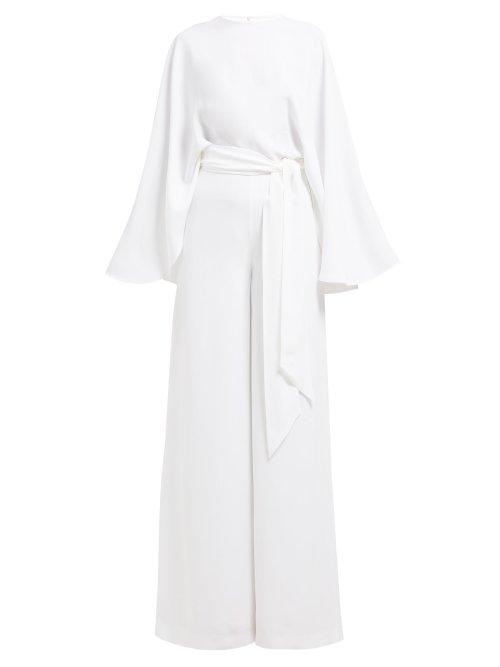Matchesfashion.com Sara Battaglia - Cape Detail Tie Waist Crepe Jumpsuit - Womens - White