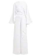 Matchesfashion.com Sara Battaglia - Cape Detail Tie Waist Crepe Jumpsuit - Womens - White