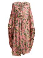 Matchesfashion.com Vetements - Floral Print Pleated Jersey Midi Dress - Womens - Pink Multi