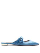 Matchesfashion.com Aquazzura - Blossom Mary Jane Velvet Slipper Shoes - Womens - Blue