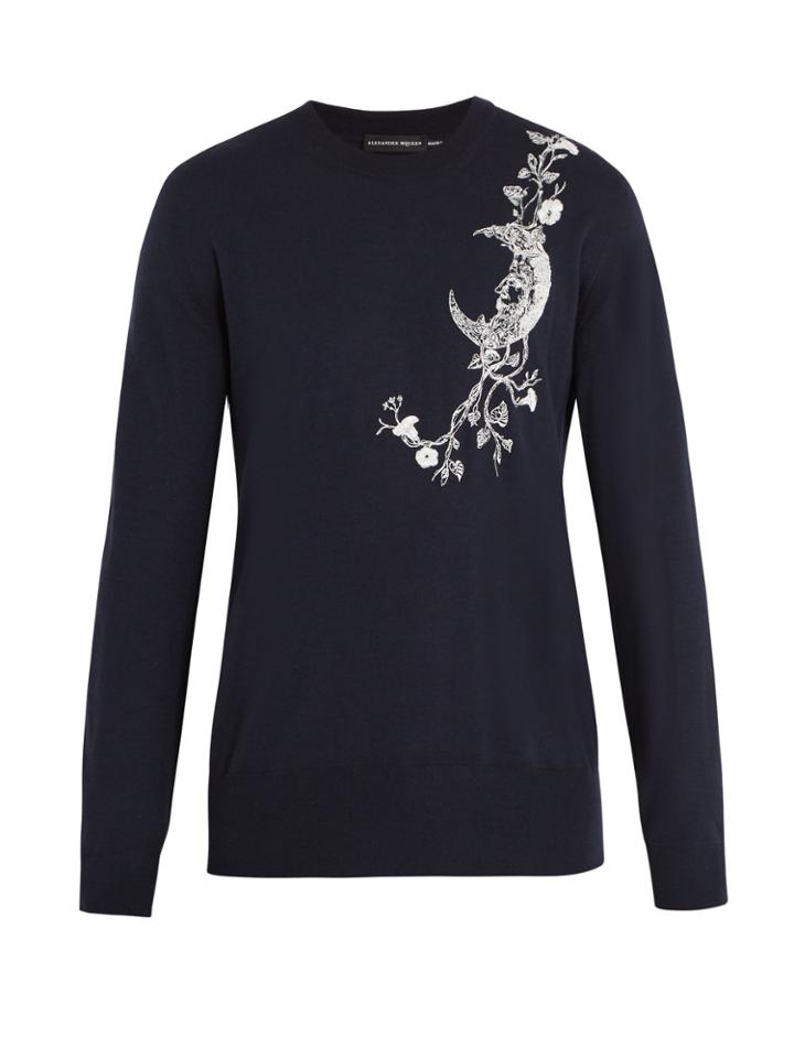 Alexander Mcqueen Moon-embroidered Cashmere-blend Sweater