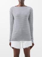 Raey - Kissing-edge Organic-cotton Long-sleeved T-shirt - Womens - Navy Stripe