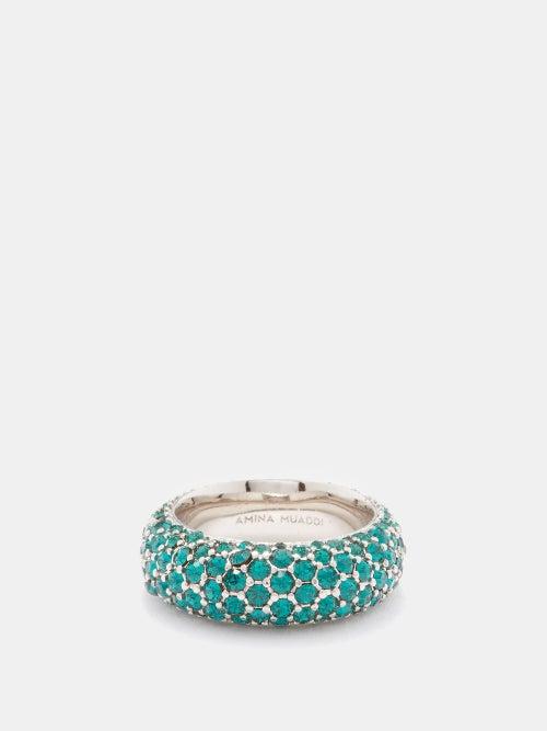 Amina Muaddi - Cameron Emerald-pav Ring - Womens - Green Multi