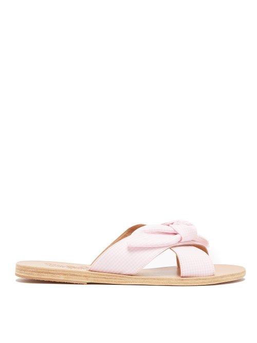 Matchesfashion.com Ancient Greek Sandals - Thais Bow Gingham Strap Sandals - Womens - Pink White