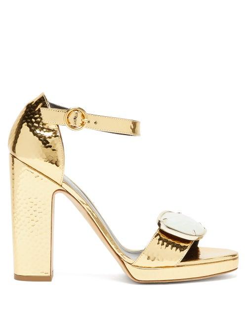 Matchesfashion.com Rupert Sanderson - Soraya Gemstone-buckle Leather Sandals - Womens - Gold