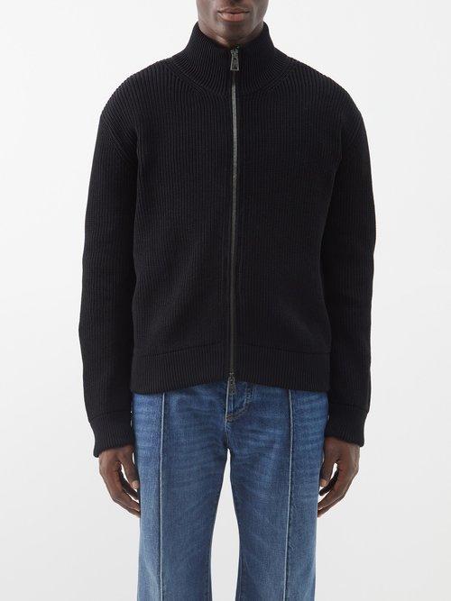 Bottega Veneta - Zip-front Ribbed Cotton-blend Jersey Cardigan - Mens - Black