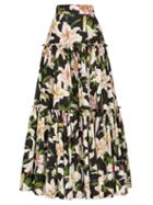 Matchesfashion.com Dolce & Gabbana - Lilium Print Tiered Poplin Maxi Skirt - Womens - Black Print