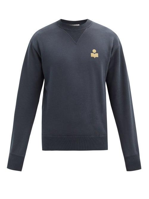 Matchesfashion.com Isabel Marant - Mike Flocked-logo Cotton-blend Jersey Sweatshirt - Mens - Black