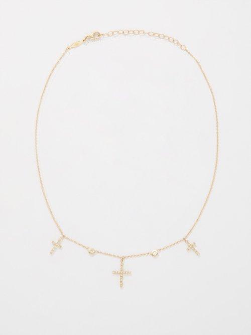 Jacquie Aiche - Triple Cross Diamond & 14kt Gold Necklace - Womens - Yellow Gold